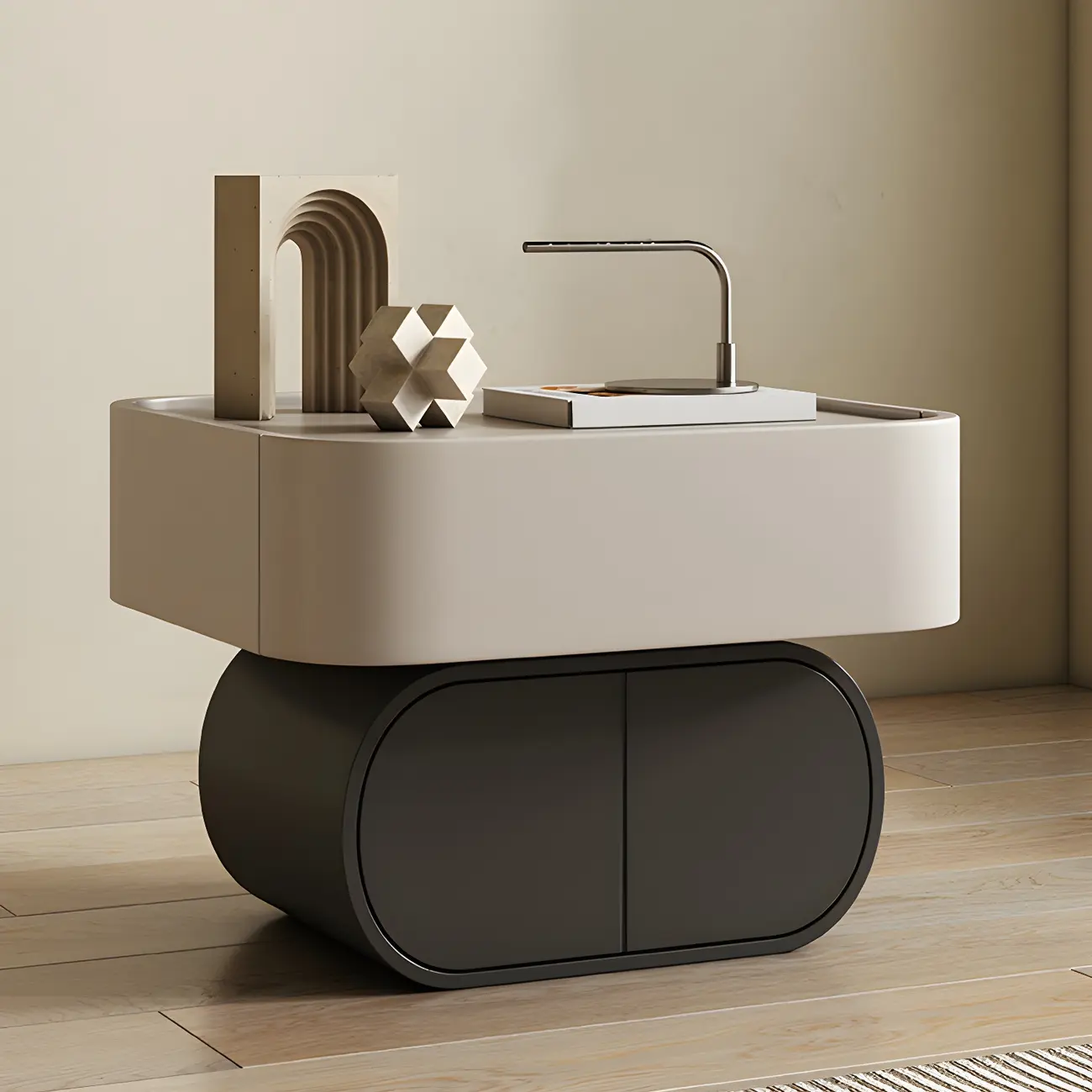 Two-color Wood Beige 2 Drawers Beside Nightstand Image - 1 | homeyfad