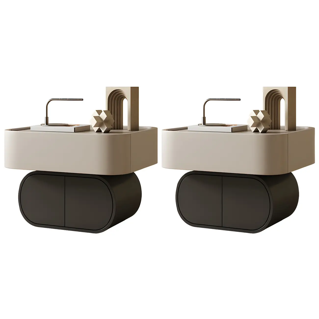 Two-color Wood Beige 2 Drawers Beside Nightstand Image - 4 | homeyfad