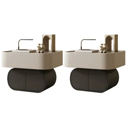 Two-color Wood Beige 2 Drawers Beside Nightstand Image - 4