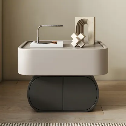 Two-color Wood Beige 2 Drawers Beside Nightstand Image - 3