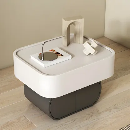 Two-color Wood Beige 2 Drawers Beside Nightstand Image - 6