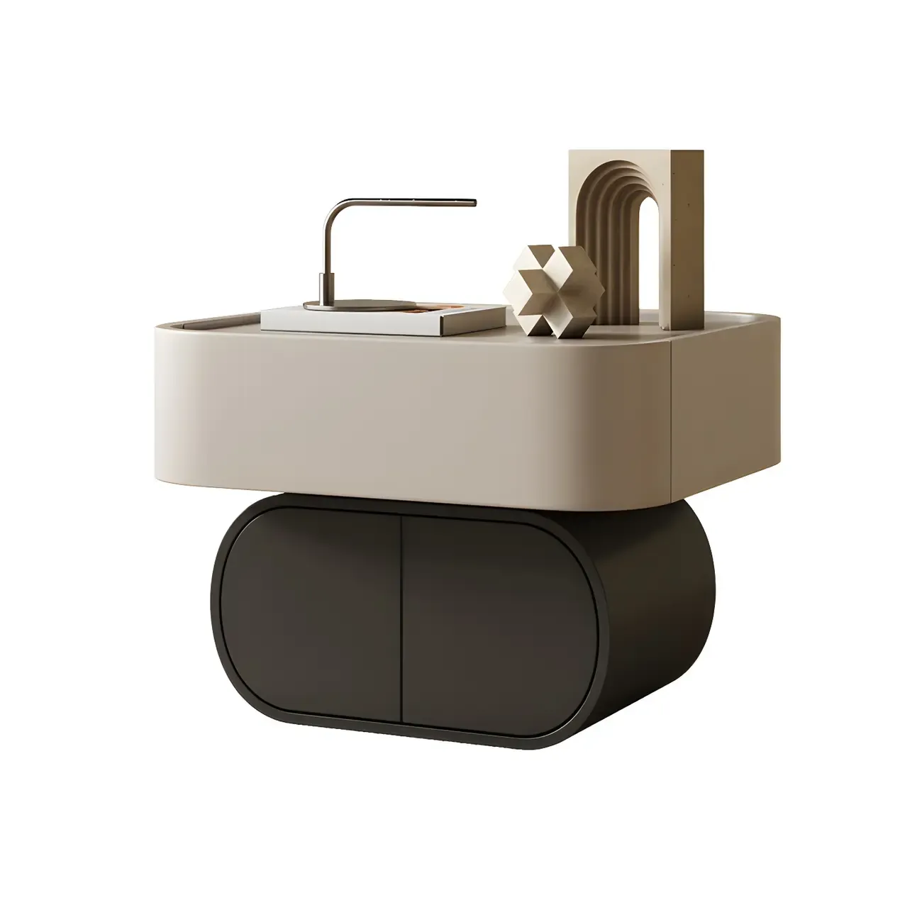 Two-color Wood Beige 2 Drawers Beside Nightstand Image - 7