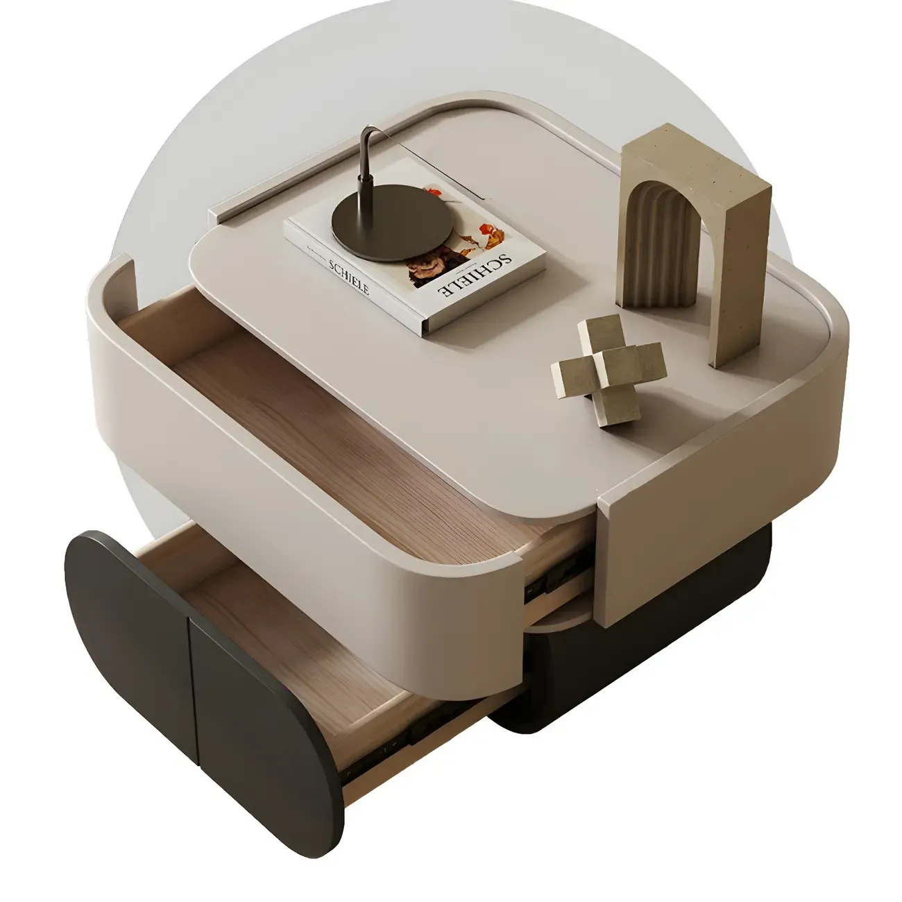 Two-color Wood Beige 2 Drawers Beside Nightstand Image - 10