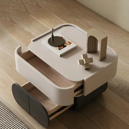 Two-color Wood Beige 2 Drawers Beside Nightstand Image - 13