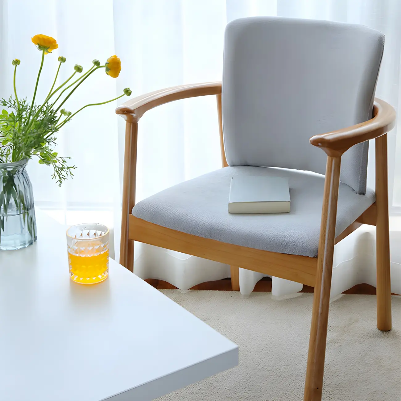 Modern Upholstered Rubberwood Arm Dining Chair Set of 2 Image - 3 | homeyfad