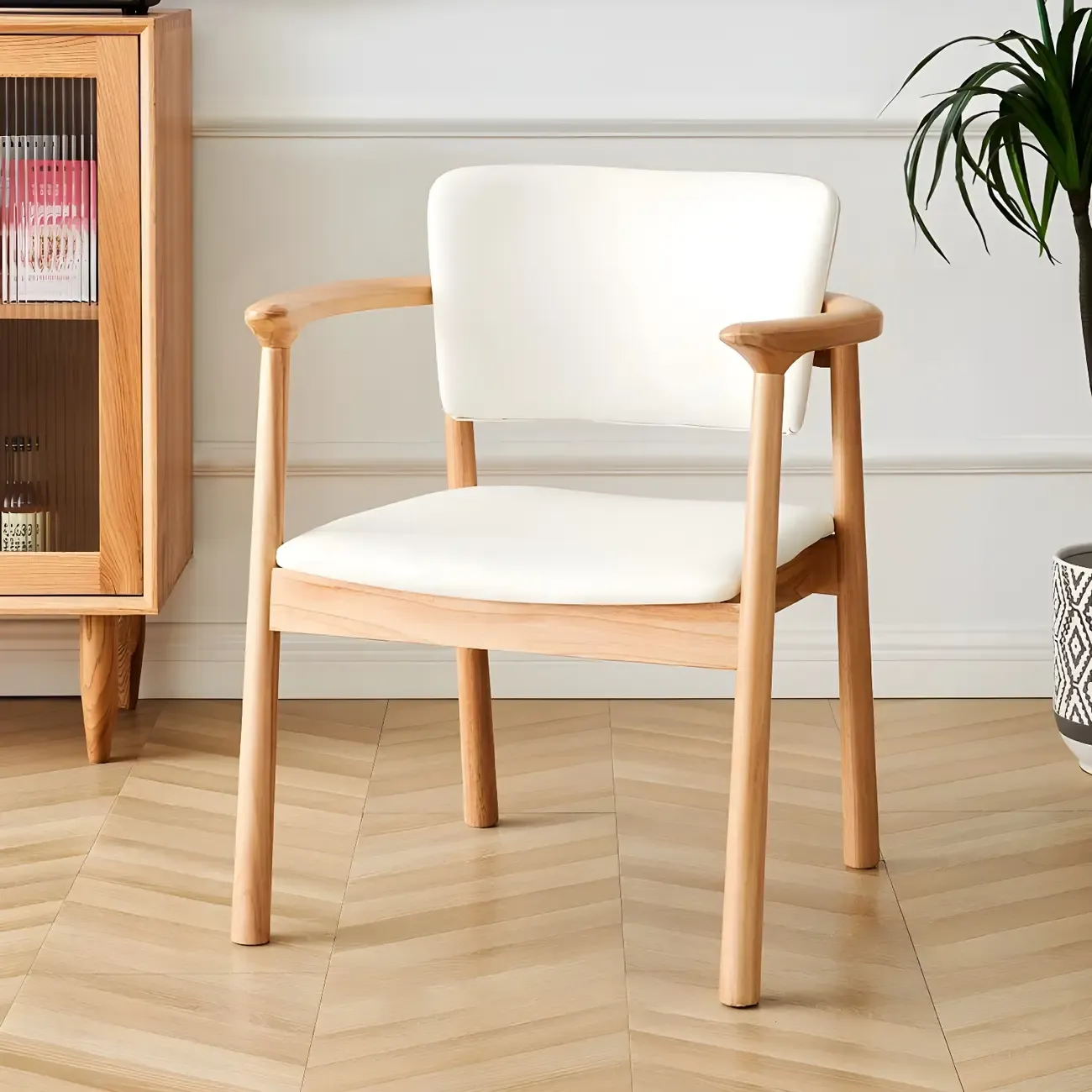 Modern Upholstered Rubberwood Arm Dining Chair Set of 2 Image - 2