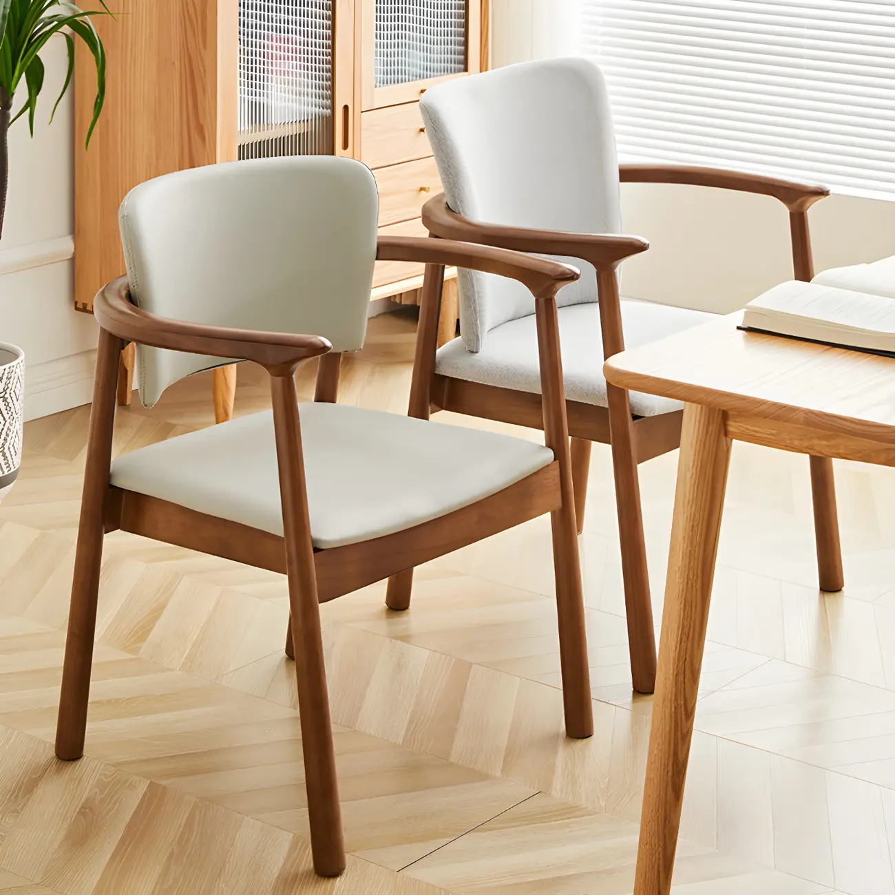 Modern Upholstered Rubberwood Arm Dining Chair Set of 2 Image - 4 | homeyfad