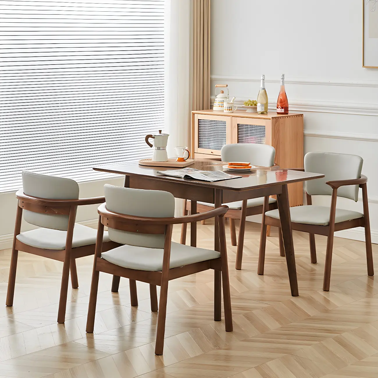 Modern Upholstered Rubberwood Arm Dining Chair Set of 2 Image - 5 | homeyfad