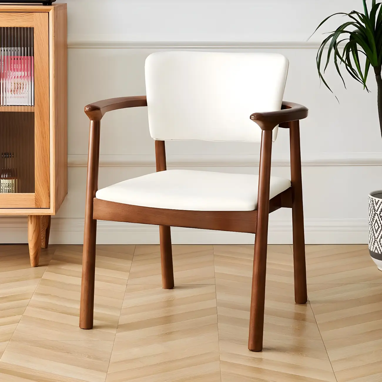Modern Upholstered Rubberwood Arm Dining Chair Set of 2 Image - 15 | homeyfad