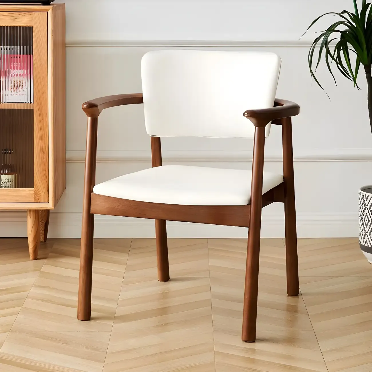Modern Upholstered Rubberwood Arm Dining Chair Set of 2 Image - 15