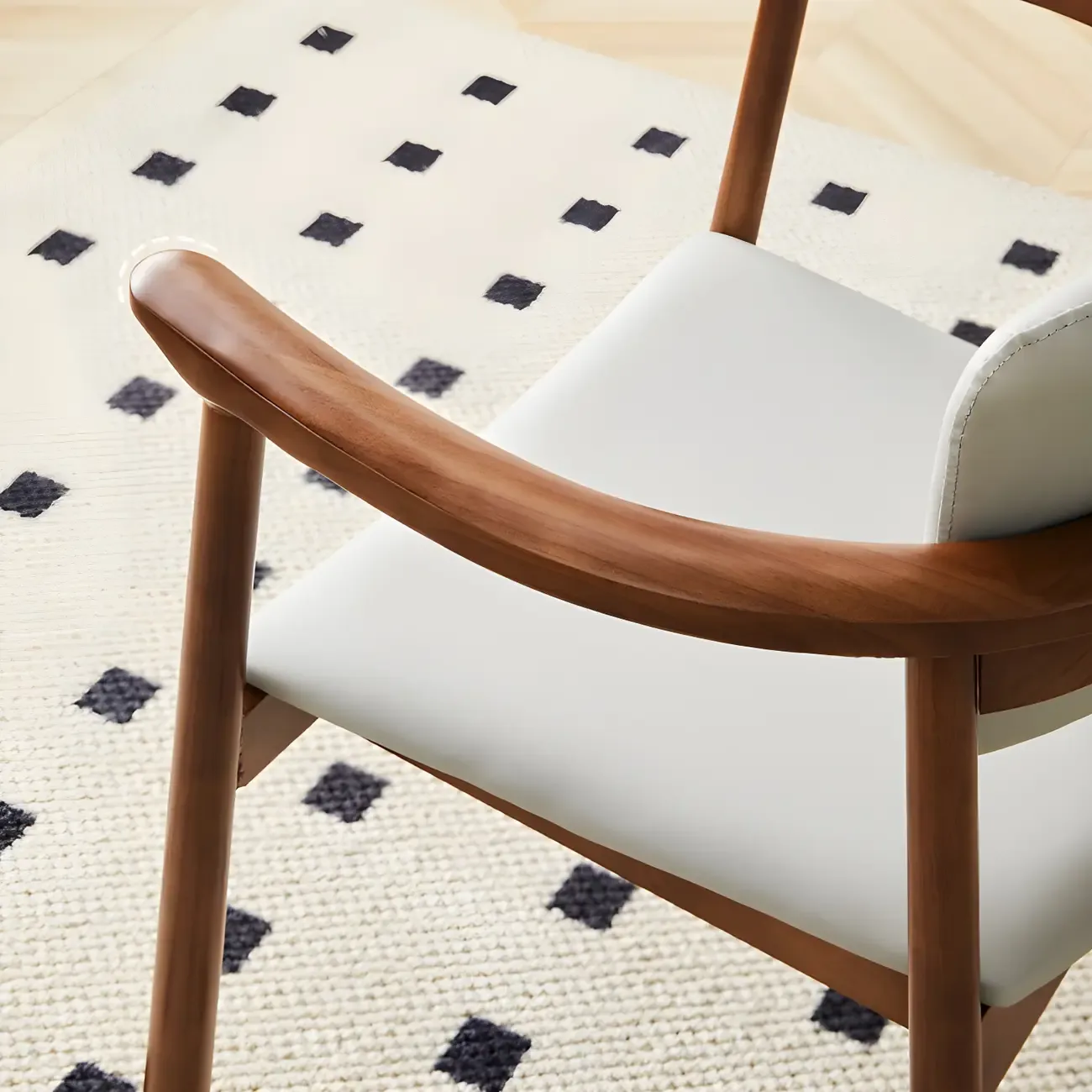 Modern Upholstered Rubberwood Arm Dining Chair Set of 2 Image - 7