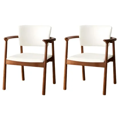 Modern Upholstered Rubberwood Arm Dining Chair Set of 2 Image - 16