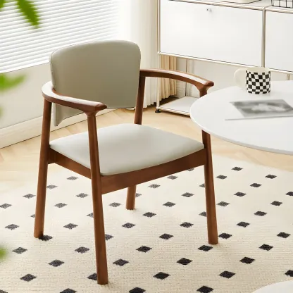 Modern Upholstered Rubberwood Arm Dining Chair Set of 2 Image - 19
