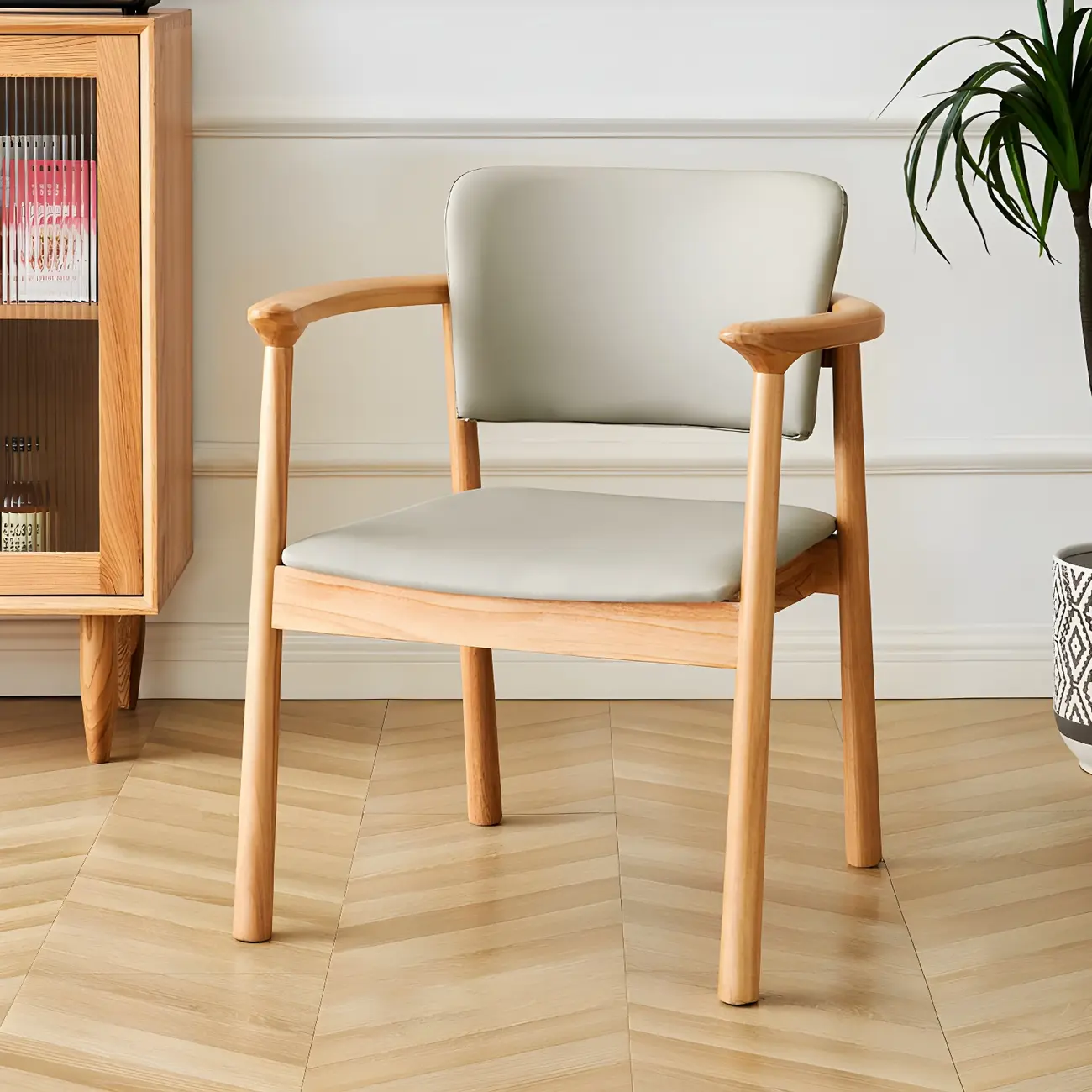 Modern Upholstered Rubberwood Arm Dining Chair Set of 2 Image - 22 | homeyfad