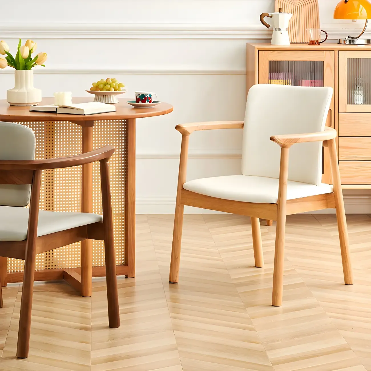 Modern Upholstered Rubberwood Arm Dining Chair Set of 2 Image - 25