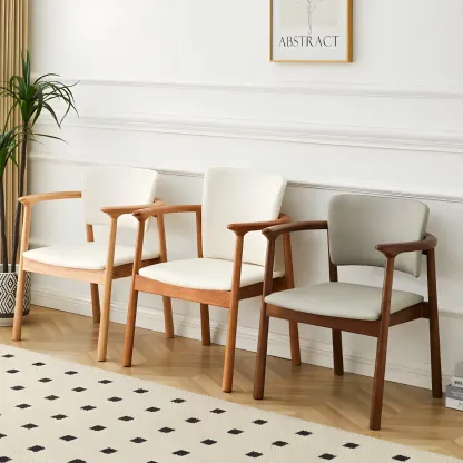 Modern Upholstered Rubberwood Arm Dining Chair Set of 2 Image - 30