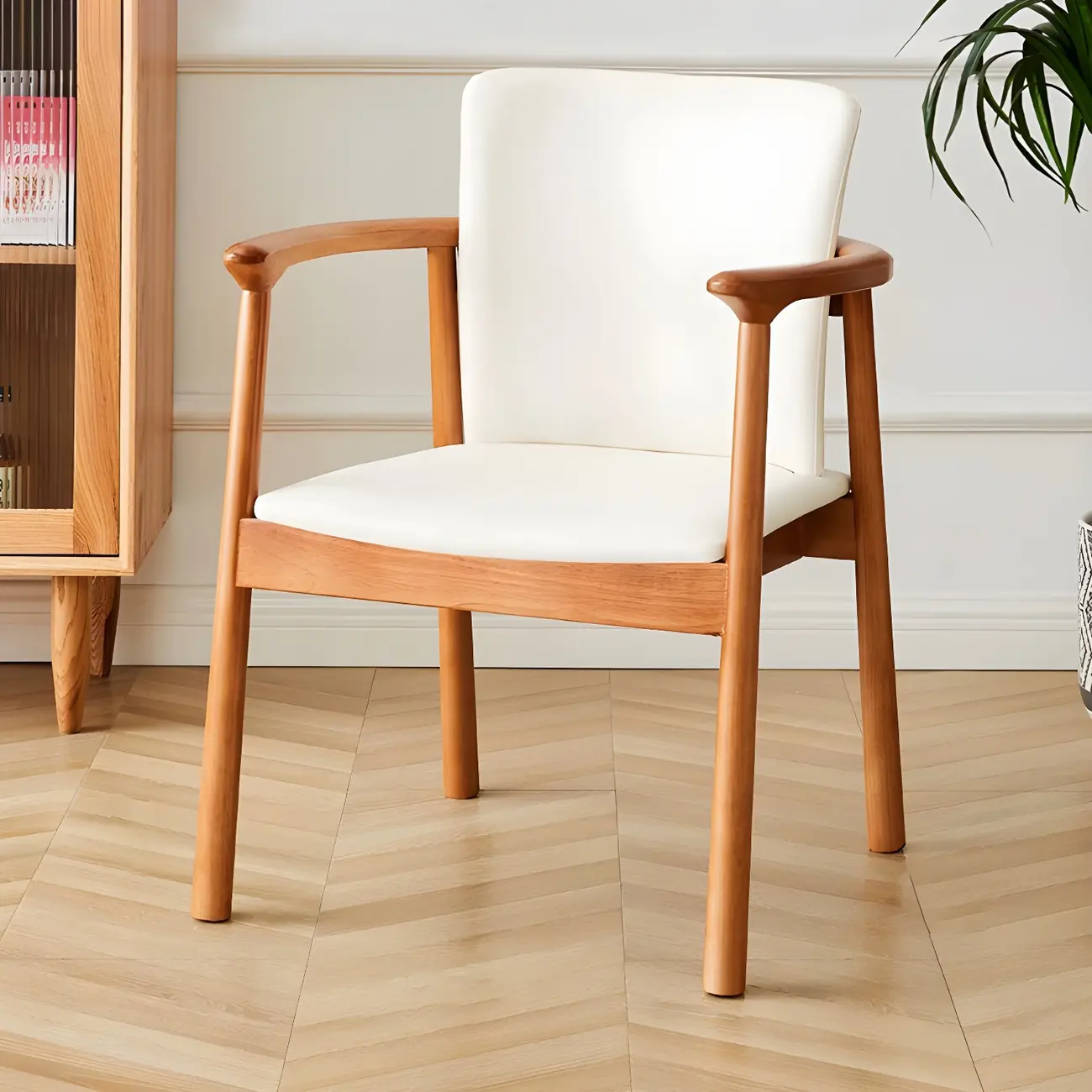 Modern Upholstered Rubberwood Arm Dining Chair Set of 2 Image - 36 | homeyfad