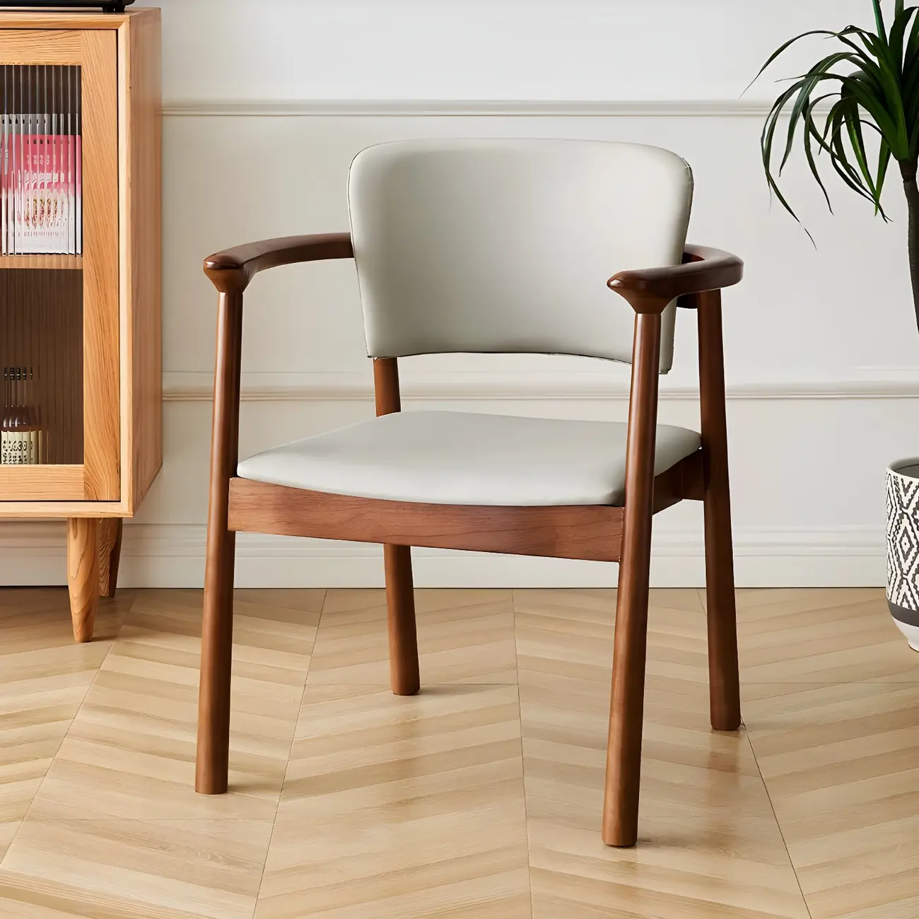 Modern Upholstered Rubberwood Arm Dining Chair Set of 2 Image - 41 | homeyfad