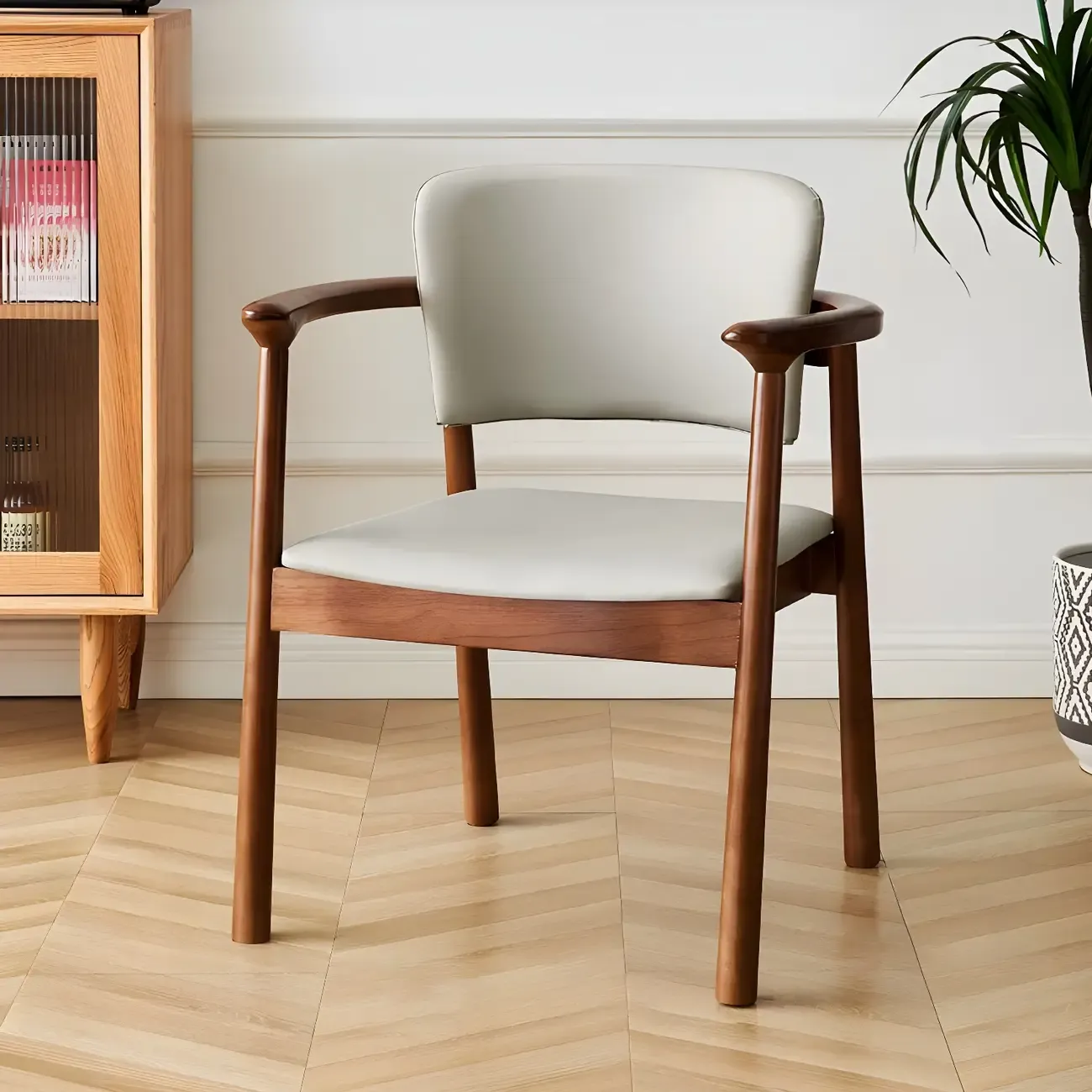 Modern Upholstered Rubberwood Arm Dining Chair Set of 2 Image - 41