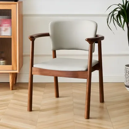 Modern Upholstered Rubberwood Arm Dining Chair Set of 2 Image - 41