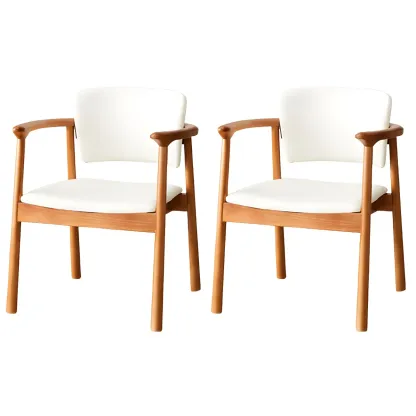 Modern Upholstered Rubberwood Arm Dining Chair Set of 2 Image - 47