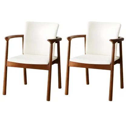 Modern Upholstered Rubberwood Arm Dining Chair Set of 2 Image - 52