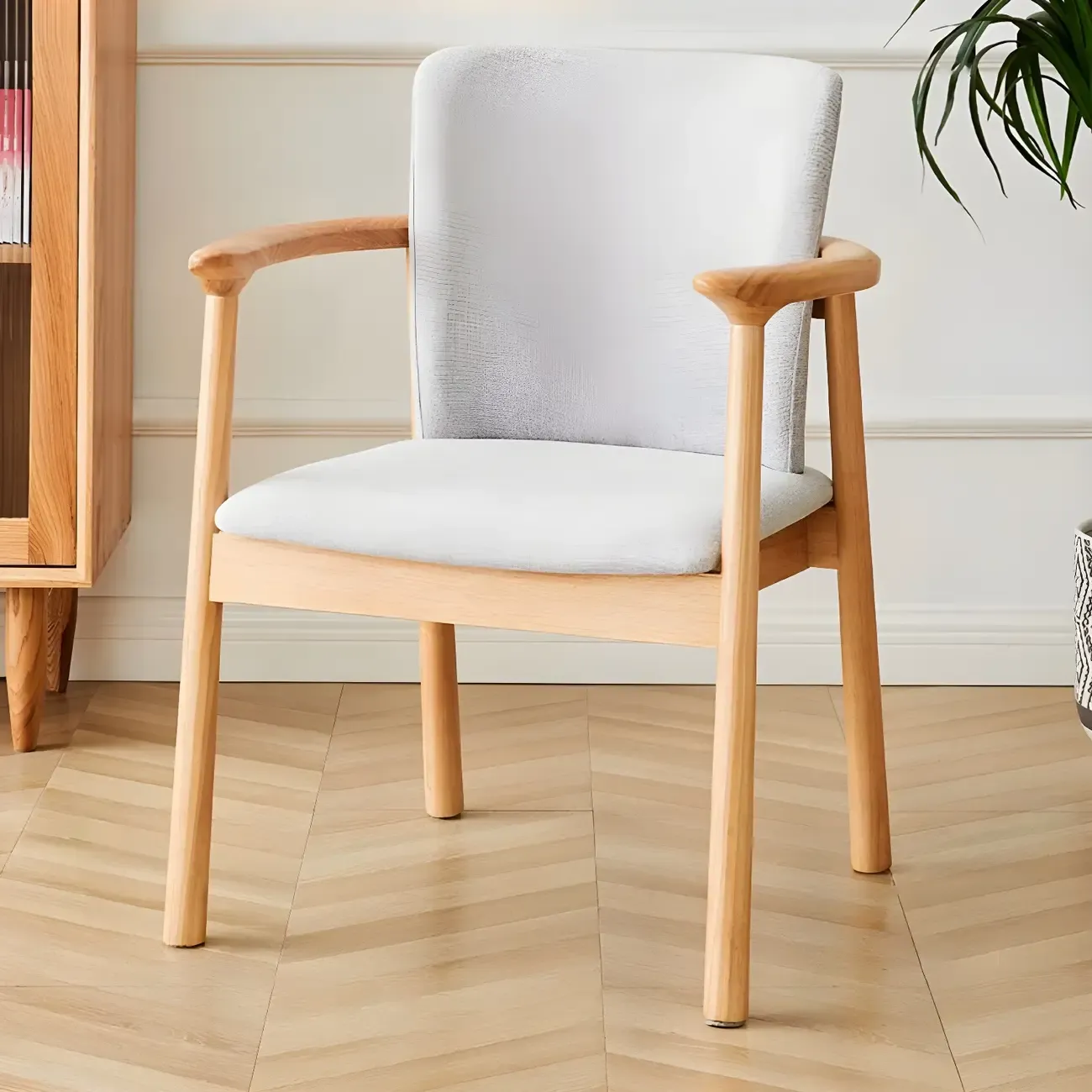 Modern Upholstered Rubberwood Arm Dining Chair Set of 2 Image - 61