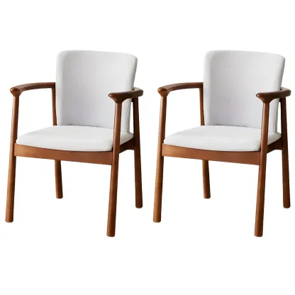 Modern Upholstered Rubberwood Arm Dining Chair Set of 2 Image - 67
