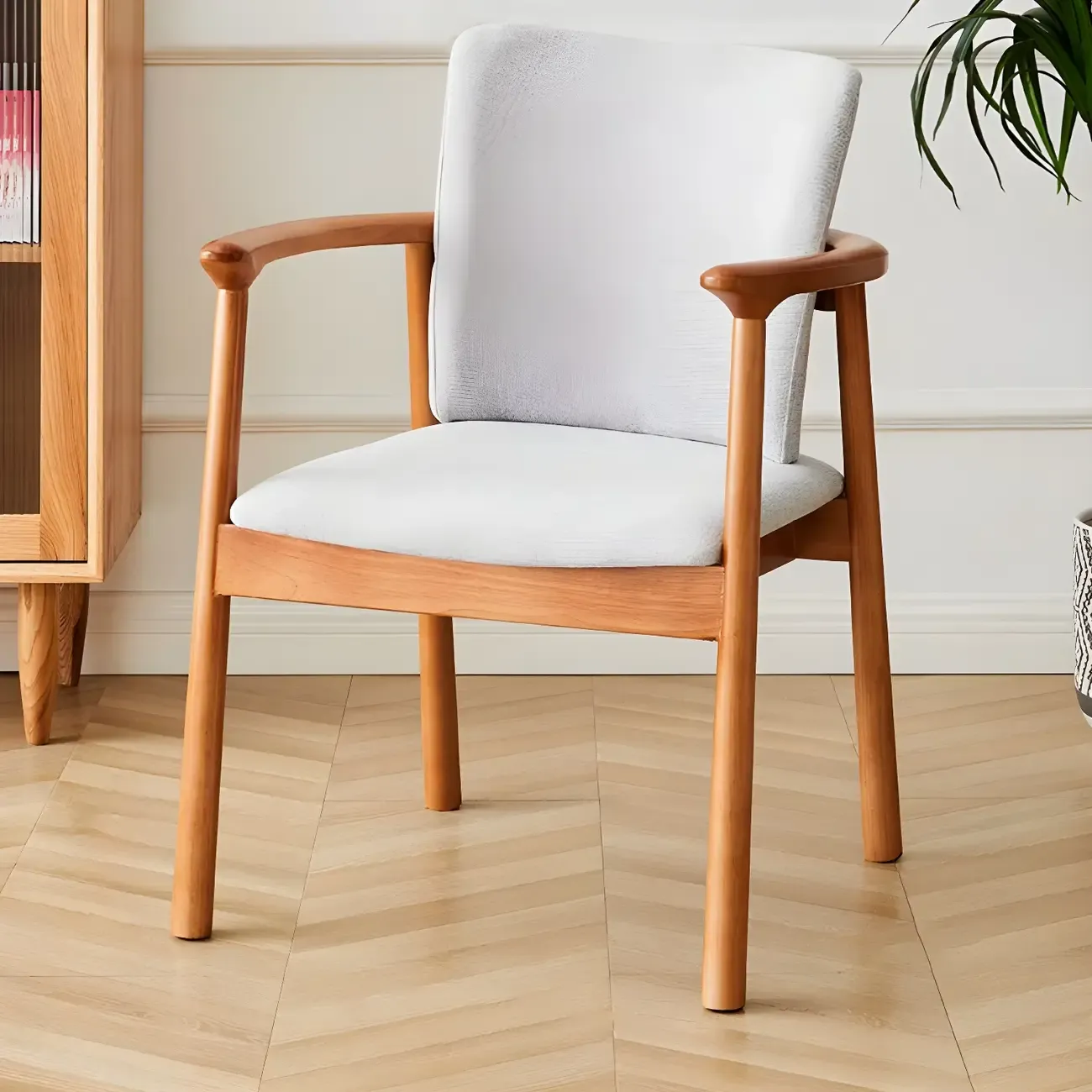 Modern Upholstered Rubberwood Arm Dining Chair Set of 2 Image - 71
