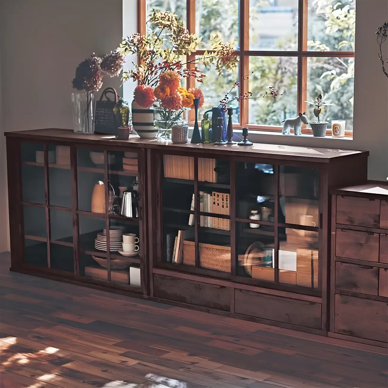 Durable Wooden Display Cabinet with Adjustable Shelves for Home Image - 4