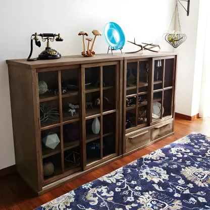 Durable Wooden Display Cabinet with Adjustable Shelves for Home Image - 7