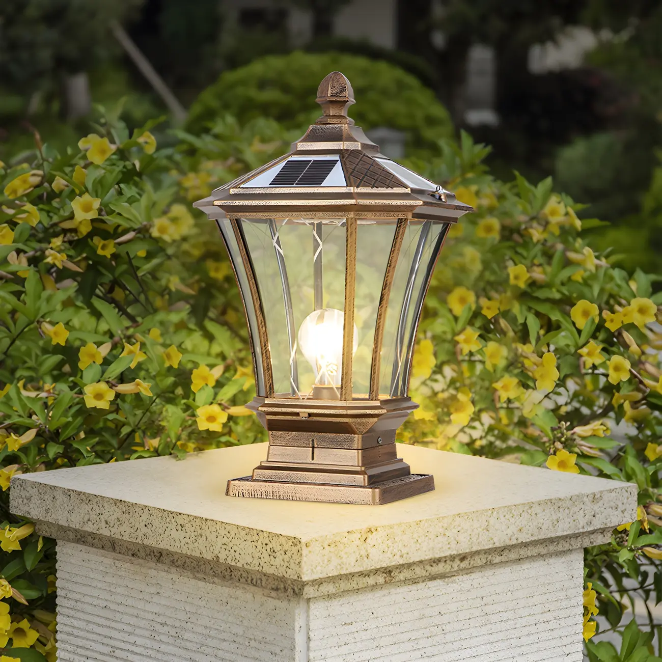 Outdoor Bronze Black/Bronze Metal Solar Post Light Image - 9 | homeyfad