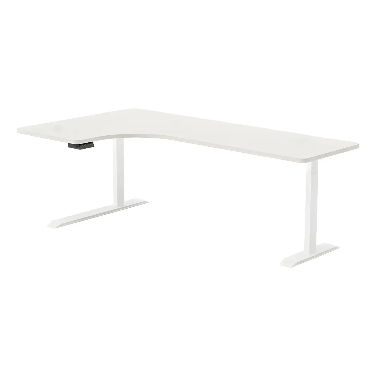 Contemporary White Wooden L-Shaped Adjustable Standing Desk Image - 6