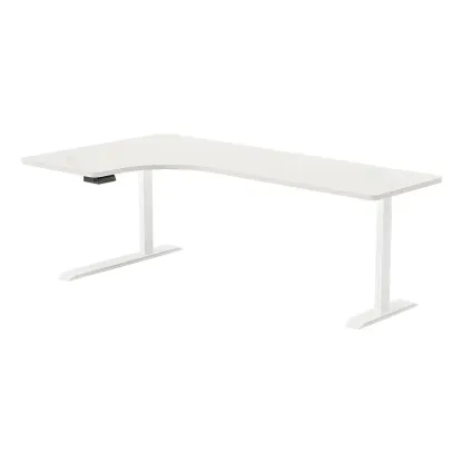 Contemporary White Wooden L-Shaped Adjustable Standing Desk Image - 6