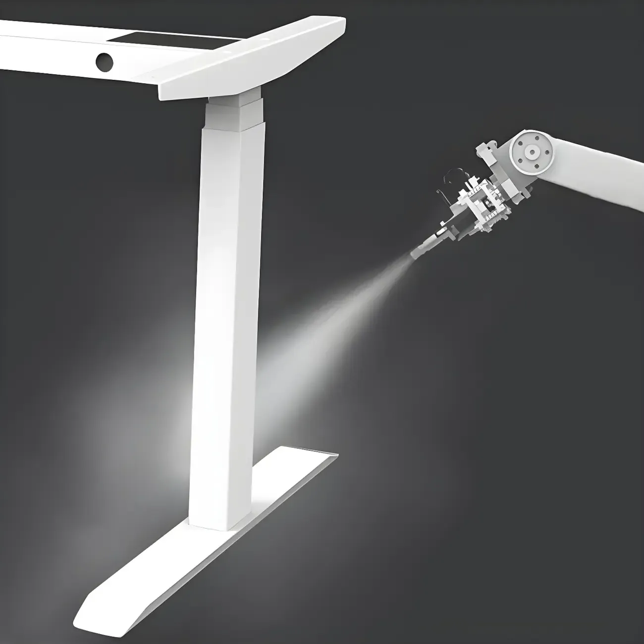 Contemporary White Wooden L-Shaped Adjustable Standing Desk Image - 8