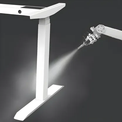 Contemporary White Wooden L-Shaped Adjustable Standing Desk Image - 8