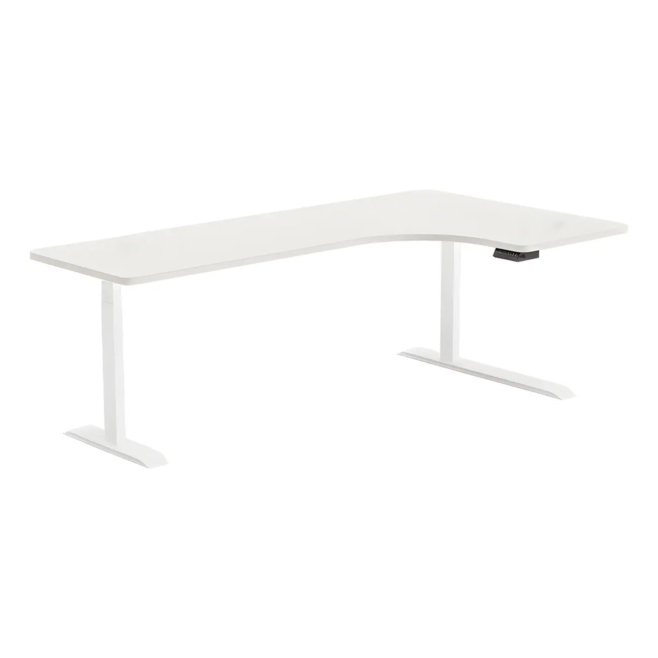 Contemporary White Wooden L-Shaped Adjustable Standing Desk Image - 9 | homeyfad