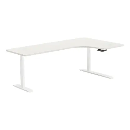 Contemporary White Wooden L-Shaped Adjustable Standing Desk Image - 9