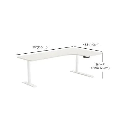 Contemporary White Wooden L-Shaped Adjustable Standing Desk Image - 14