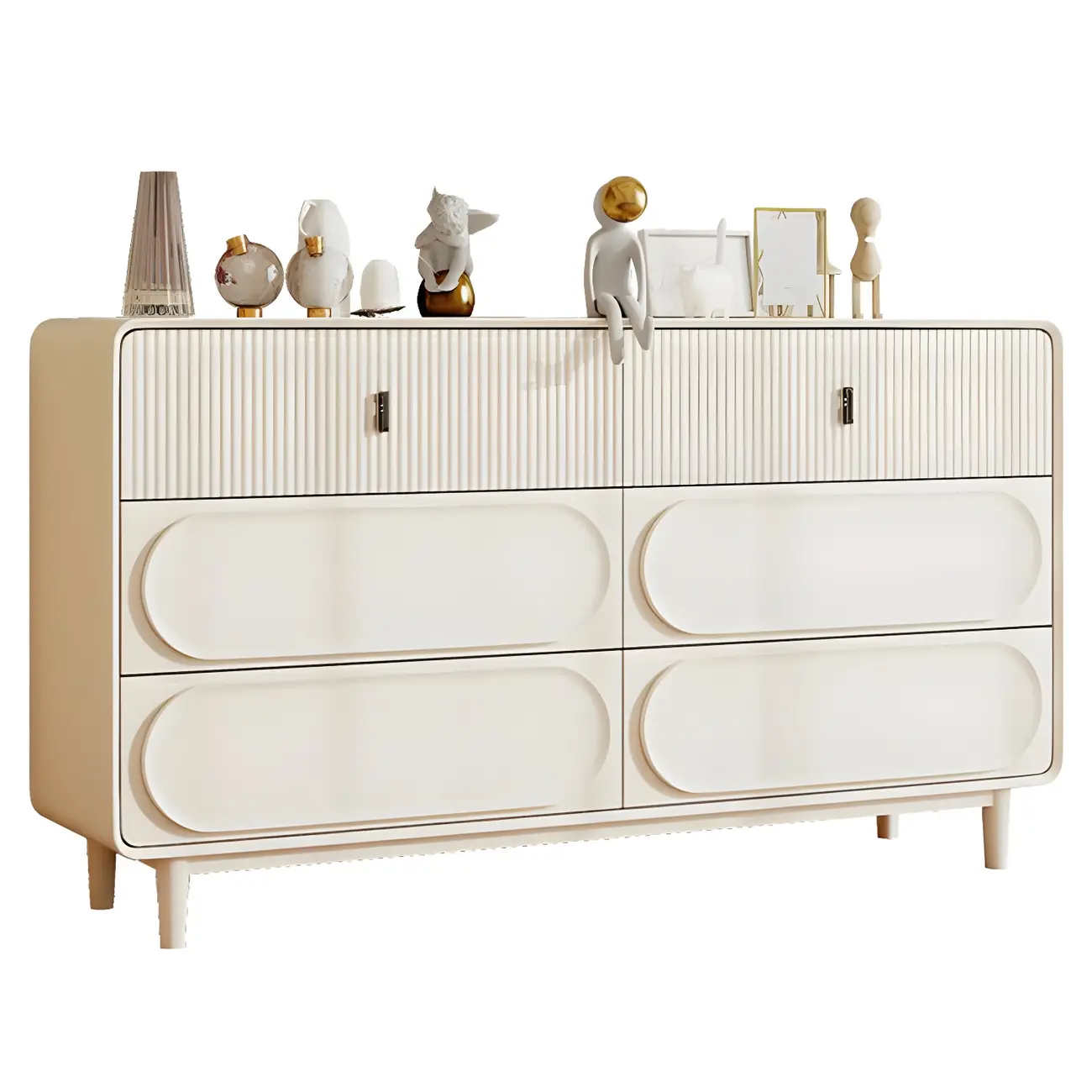 Classic White Wooden Chest with Metal Handles & Drawers Image - 2 | homeyfad