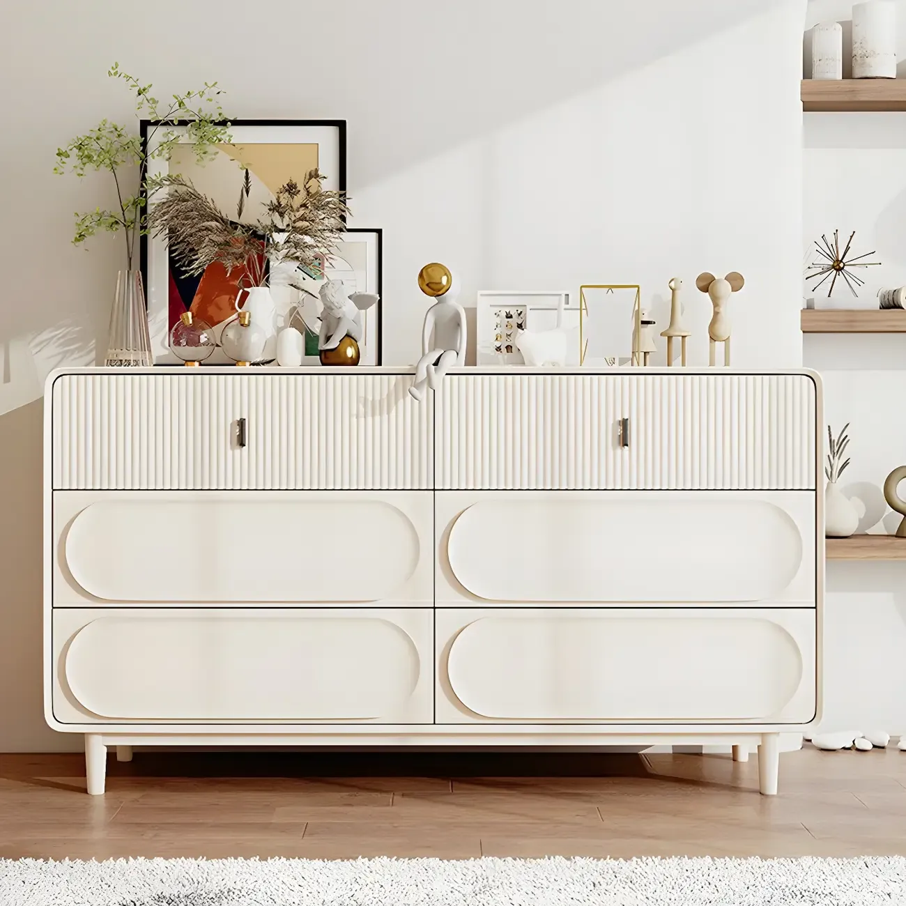 Classic White Wooden Chest with Metal Handles & Drawers Image - 3