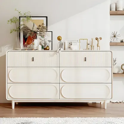 Classic White Wooden Chest with Metal Handles & Drawers Image - 3