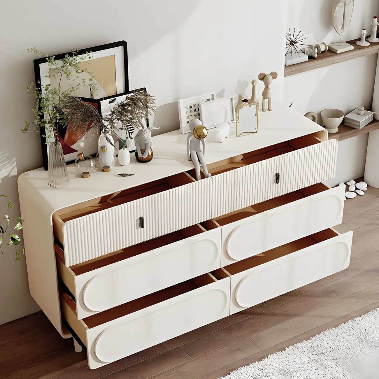 Classic White Wooden Chest with Metal Handles & Drawers Image - 4 | homeyfad
