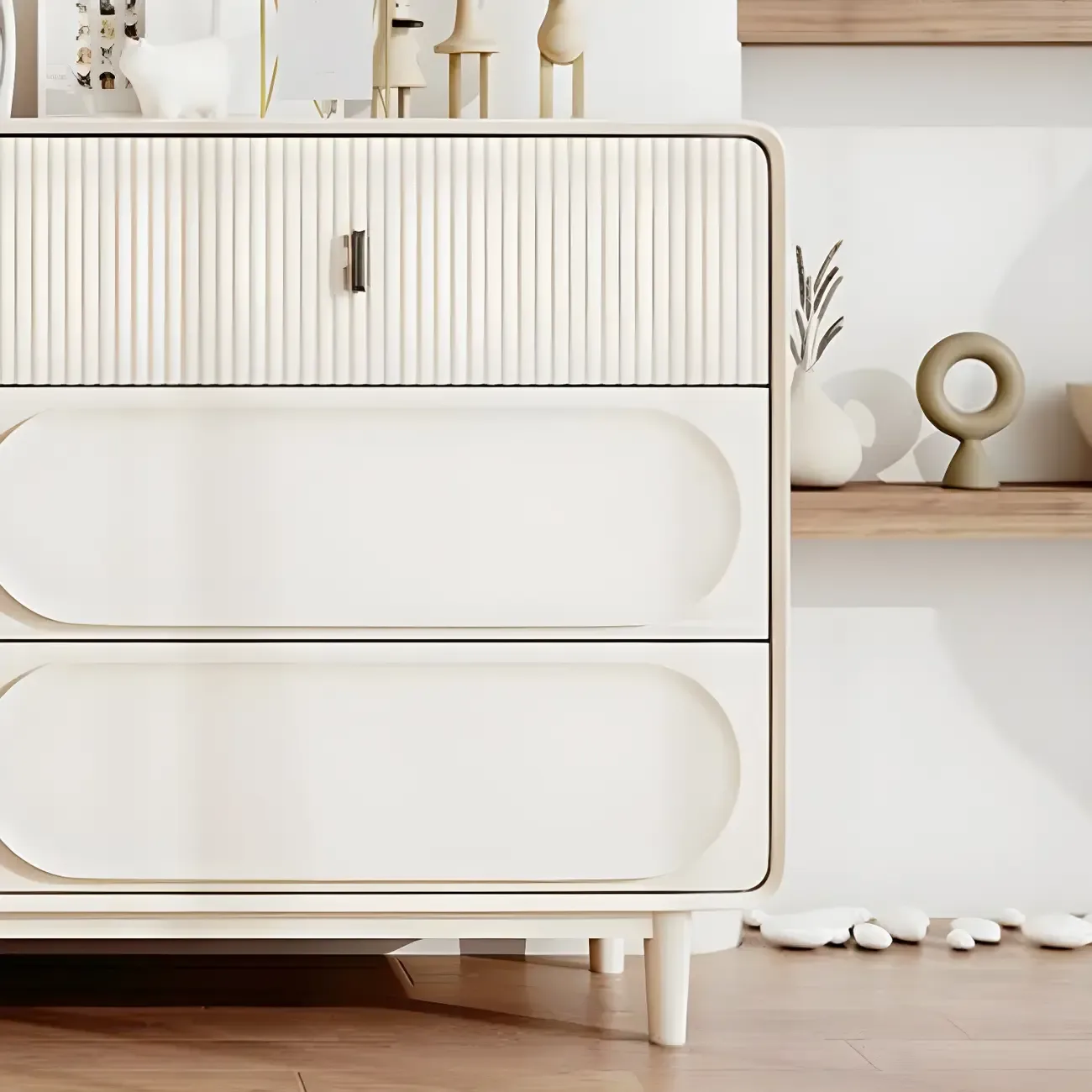 Classic White Wooden Chest with Metal Handles & Drawers Image - 5