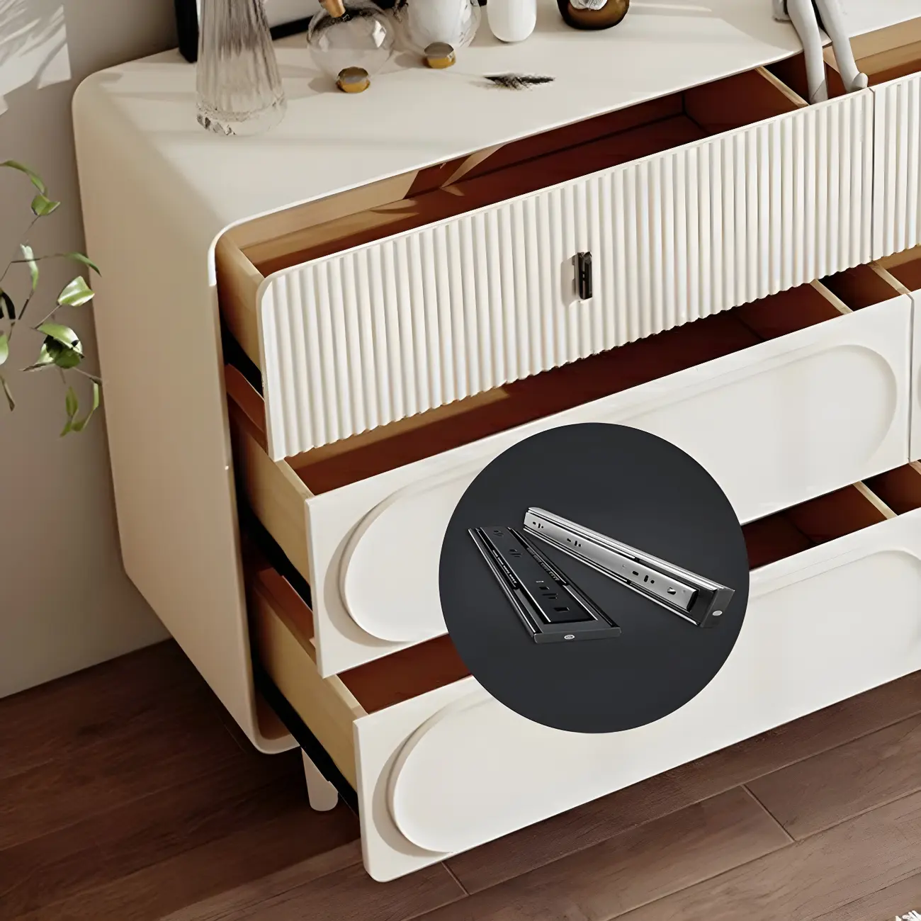 Classic White Wooden Chest with Metal Handles & Drawers Image - 8 | homeyfad