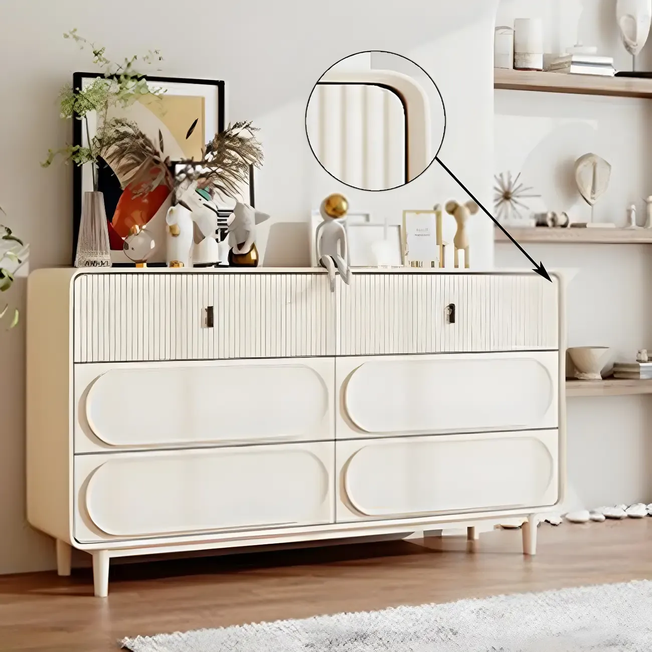 Classic White Wooden Chest with Metal Handles & Drawers Image - 9