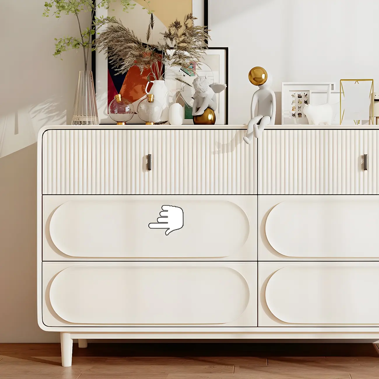 Classic White Wooden Chest with Metal Handles & Drawers Image - 10 | homeyfad