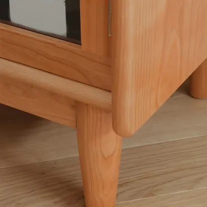 Retro Cherry Wood Glass Display Curio Cabinet for Living Room Image - 8