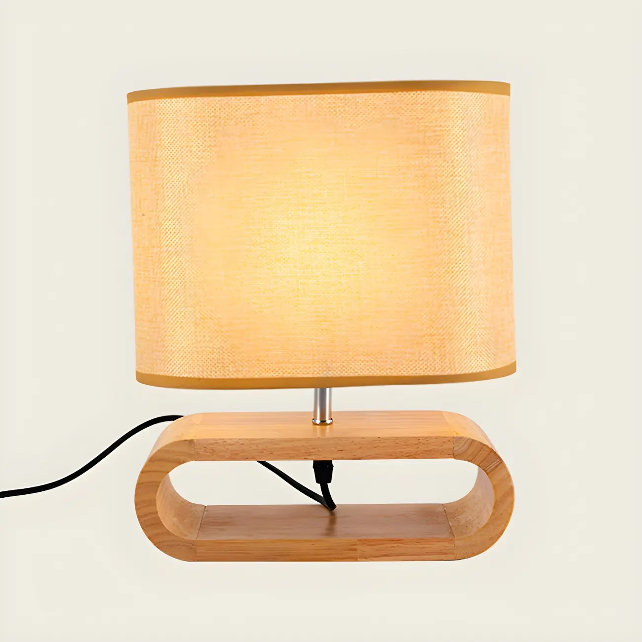 Bedside Wood LED Plug In Table Lamp in Fabric Shade Image - 2 | homeyfad