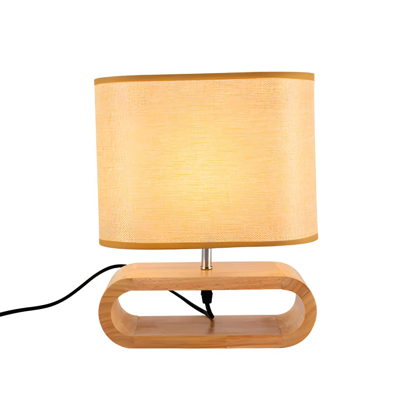 Bedside Wood LED Plug In Table Lamp in Fabric Shade Image - 6 | homeyfad